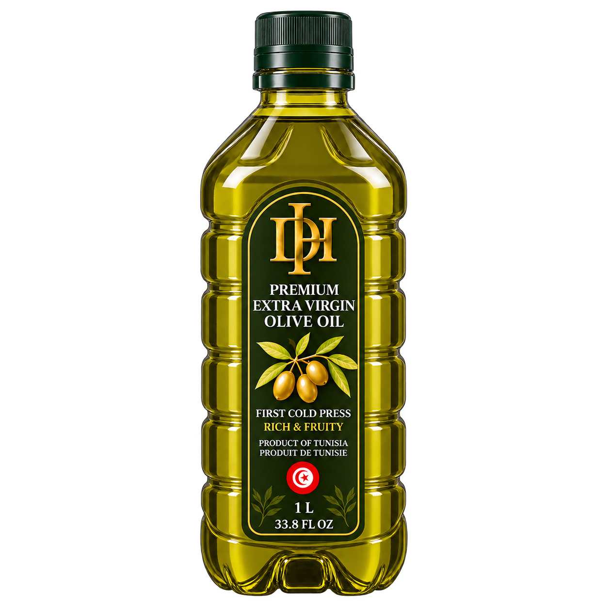 One litre bottle of DH Tunisian extra virgin olive oil